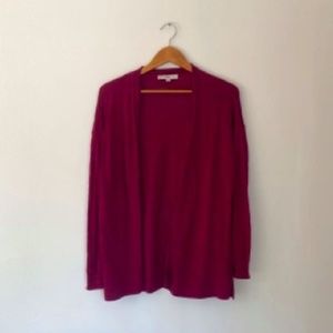 Loft Wool Knit Long Cardigan in Berry